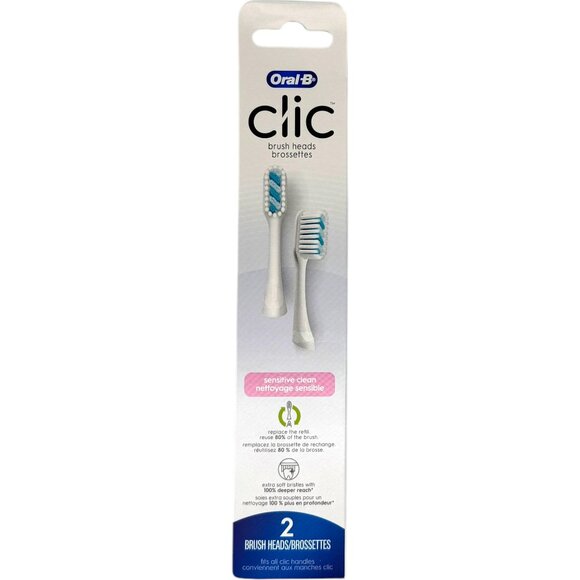 Oral-B Clic SENSITIVE Clean Replacement Toothbrush 2-Count Brush Heads White - Picture 1 of 5